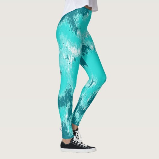 Blauwgroen en Mint Abstract ikatpatroon Leggings (Rechts)