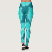 Blauwgroen en Mint Abstract ikatpatroon Leggings (Achterkant)
