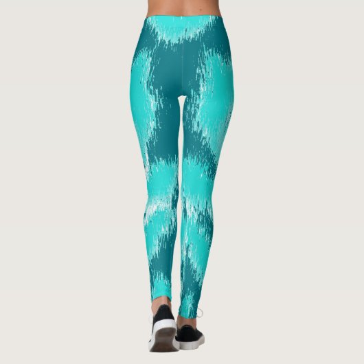 Blauwgroen en Mint Abstract ikatpatroon Leggings (Achterkant)