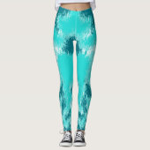 Blauwgroen en Mint Abstract ikatpatroon Leggings (Voorkant)