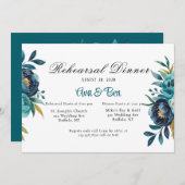 Blauwgroen en Navy Blue Peony repetitie diner Kaart (Voorkant / Achterkant)