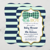 Blauwgroen en Navy Bowtie Baby Shower Uitnodiginge Kaart (Voorkant / Achterkant)