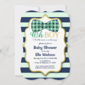 Blauwgroen en Navy Bowtie Baby Shower Uitnodiginge Kaart (Voorkant)