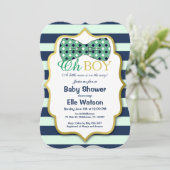 Blauwgroen en Navy Bowtie Baby Shower Uitnodiginge Kaart (Staand voorkant)