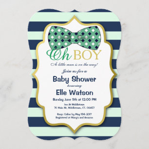 Blauwgroen en Navy Bowtie Baby Shower-uitnodiginge Kaart