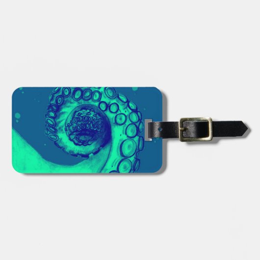 Blauwgroen en Navy Nautical Octopus Tentacle Bagagelabel (Voorkant horizontaal)