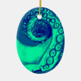 Blauwgroen en Navy Nautical Octopus Tentacle Keramisch Ornament