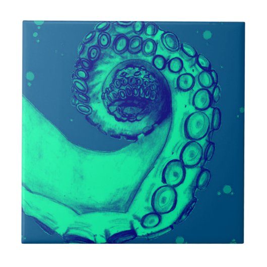 Blauwgroen en Navy Nautical Octopus Tentacle Tegeltje (Voorkant)