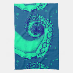 Blauwgroen en Navy Nautical Octopus Tentacle Theedoek