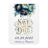 Blauwgroen en Navy Peony Gold Save The Date Magneet (Verticaal)