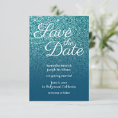 Blauwgroen en Ocean Blue Ombre Glitter Save the Da Kaart (Staand voorkant)