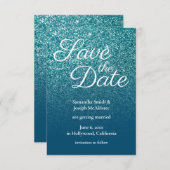 Blauwgroen en Ocean Blue Ombre Glitter Save the Da Kaart (Voorkant / Achterkant)