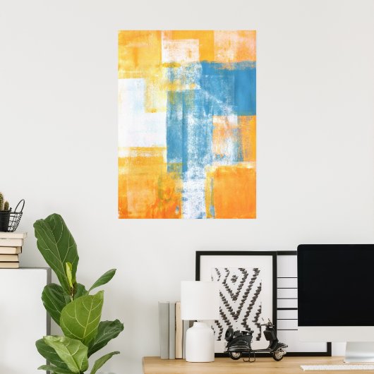 blauwgroen en Oranje Abstracte "Colour Combo"-kuns Poster (Thuiskantoor)