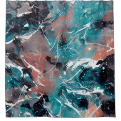 Blauwgroen en oranje abstracte marmer douchegordijn (Voorkant)