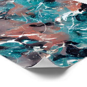 Blauwgroen en oranje abstracte marmer poster (Hoek)