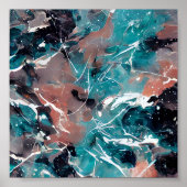 Blauwgroen en oranje abstracte marmer poster (Voorkant)