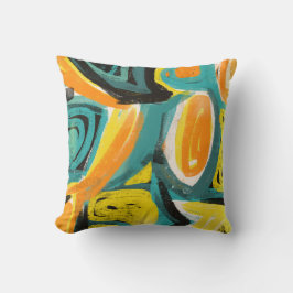 Blauwgroen en Oranje Abstracte moderne Kussens