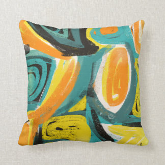 Blauwgroen en Oranje Abstracte moderne Kussens