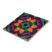 Blauwgroen en Oranje bloem met paarse Tegeltje (Zijkant)