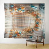  Blauwgroen en Oranje Bloemballon Boog Hangen Wandkleed (In Situ (horizontaal))