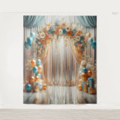  Blauwgroen en Oranje Bloemballon Boog Hangen Wandkleed (Voorkant)