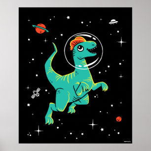 Blauwgroen en Oranje Dilofoosaurus Dinos in de rui Poster