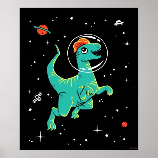 Blauwgroen en Oranje Dilofoosaurus Dinos in de rui Poster (Voorkant)
