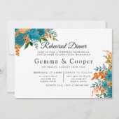 Blauwgroen en Oranje Elegant Florals repetitief Di Kaart (Voorkant)