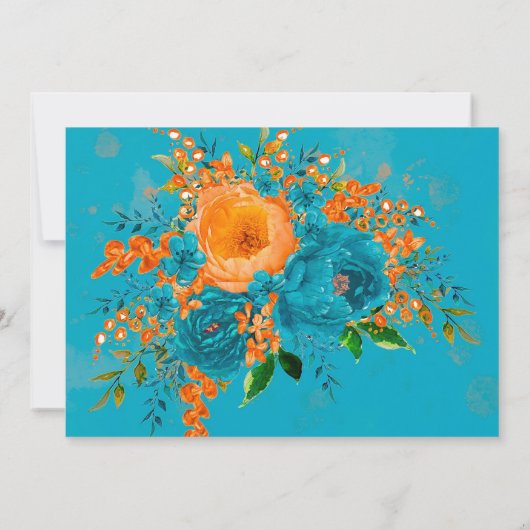 Blauwgroen en Oranje Elegant Florals repetitief Di Kaart (Achterkant)