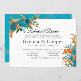 Blauwgroen en Oranje Elegant Florals repetitief Di Kaart