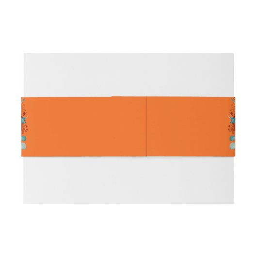 Blauwgroen en Oranje Floral bruiloft uitnodiging Uitnodigingen Wikkel (Achterkant Voorbeeld)