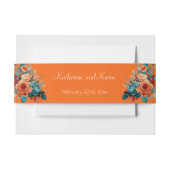 Blauwgroen en Oranje Floral bruiloft uitnodiging Uitnodigingen Wikkel (Voorkant Voorbeeld)