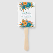 Blauwgroen en Oranje Floral Weddenschap Dank je Handwaaier (Achterkant)
