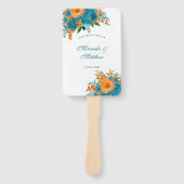 Blauwgroen en Oranje Floral Weddenschap Dank je Handwaaier (Voorkant)