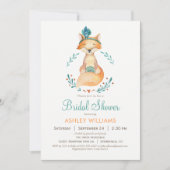 Blauwgroen en Oranje Fox Bridal Shower Uitnodiging (Voorkant)