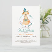 Blauwgroen en Oranje Fox Bridal Shower Uitnodiging (Staand voorkant)