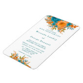 Blauwgroen en Oranje gekleurde Florals Wedding Inv Magneet (Linkerzijde)