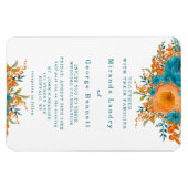 Blauwgroen en Oranje gekleurde Florals Wedding Inv Magneet (Horizontaal)