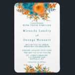 Blauwgroen en Oranje gekleurde Florals Wedding Inv Magneet<br><div class="desc">Je zal van deze mix houden en collecties stukjes matchen,  sommige elementen zijn verschillend,  waaronder blauwgroen en oranje waterverf botanische pinda's bloemen op een schone en witte achtergrond. Op de achterkant van de kaarten is alleen een blauwgroen waterverf met blauwgroen en oranje pinda's. Ideaal voor al je trouwplaatsen. Geniet!</div>