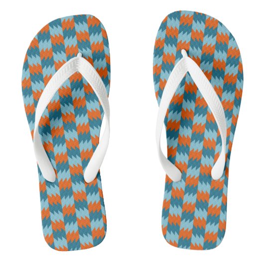 Blauwgroen en oranje geometrisch teenslippers (Voetbed)