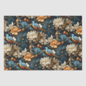 Blauwgroen en Oranje  Georgische Boho Vogels Tissuepapier (Voorkant)
