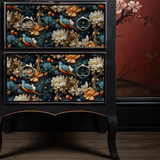 Blauwgroen en Oranje  Georgische Boho Vogels Tissuepapier