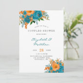 Blauwgroen en Oranje geverfde Florals Couples Show Kaart (Staand voorkant)