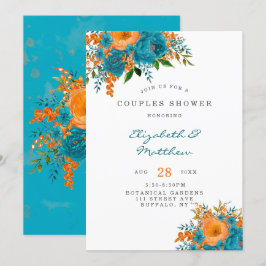Blauwgroen en Oranje geverfde Florals Couples Show Kaart