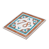 Blauwgroen en Oranje groot huisnummer Tegeltje (Zijkant)