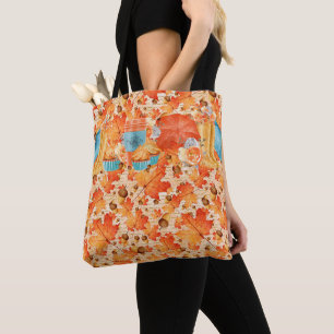 BLAUWGROEN EN ORANJE HERFST KOPEN KOFFIE CUP FLOWE TOTE BAG
