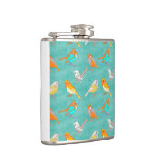 Blauwgroen en Oranje kleurrijk vogelpatroon Turquo Heupfles (Rechts)