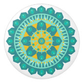 Blauwgroen en Oranje Mandala Knob Keramische Knop (Voorkant)