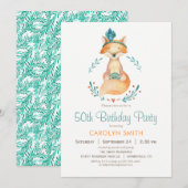 Blauwgroen en Oranje meisje Fox verjaardagsfeestje Kaart (Voorkant / Achterkant)