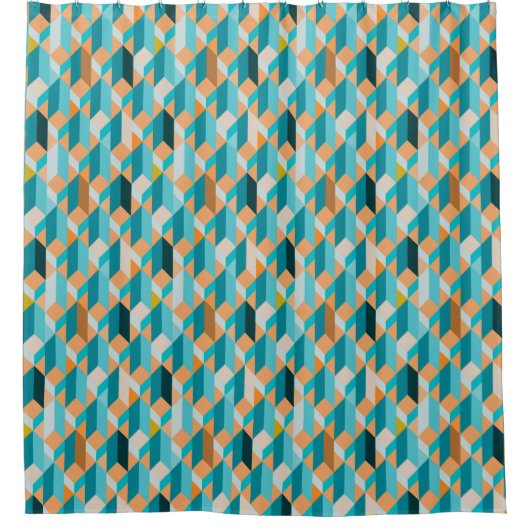 Blauwgroen en Oranje modellen Douchegordijn (Voorkant)